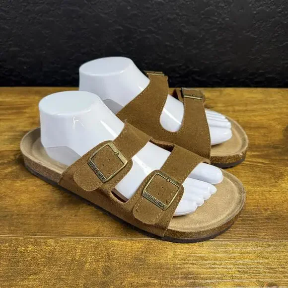 Woodstock‎ Bert Brown Leather Suede Double Buckle Slide Sandals Mens 10M