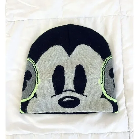 Disney Parks Black Neon Green‎ Mickey Beanie Hat