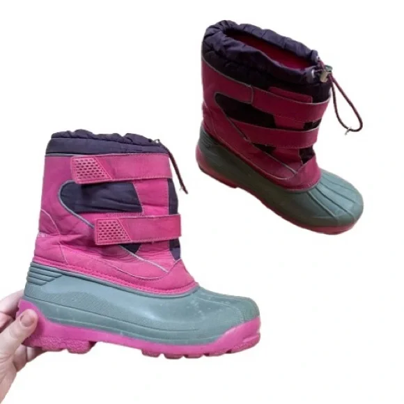Lands End Pink & Gray Waterproof Insulated Winter Snow Boots Girls Size 6
