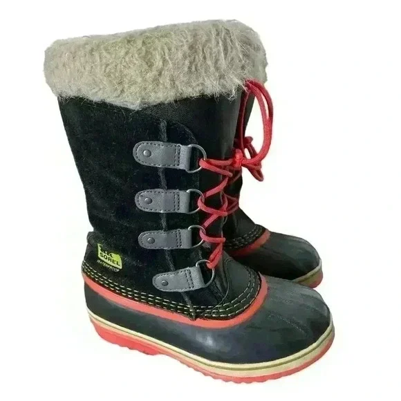 Sorel Joan of Arc Boot Girls Size 4 Black Suede Orange Rubber Waterproof