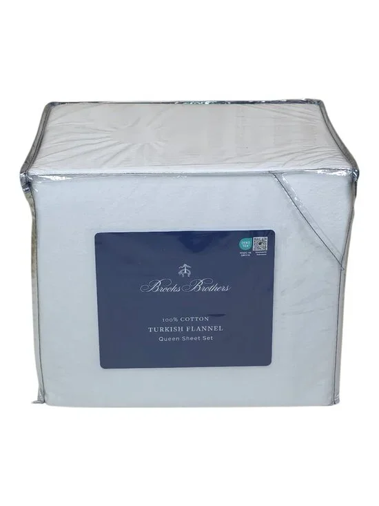 Brooks Brothers 100% Cotton Turkish Flannel Queen Sheet Set White