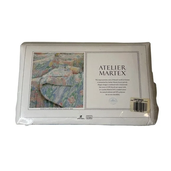 Vintage Atelier Martex Full‎ Flat Sheet Monet's Lilies Cotton Blend 1989 USA