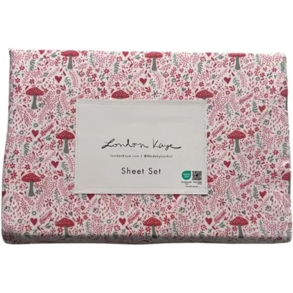 London Kaye Sheet Set Cherry Heart & Mushroom Enchantment, Full