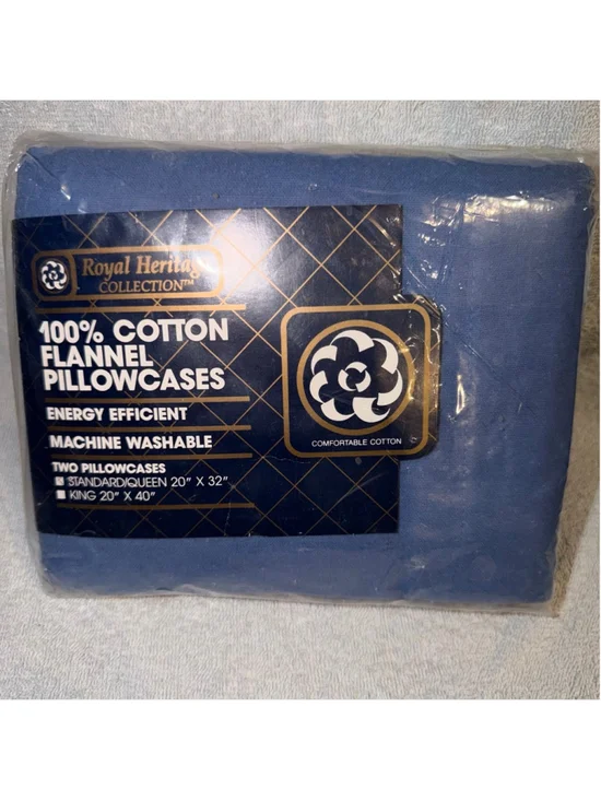 NIP Vintage Royal Heritage 100% Cotton Flannel Standard Queen Pillowcases Pk/2