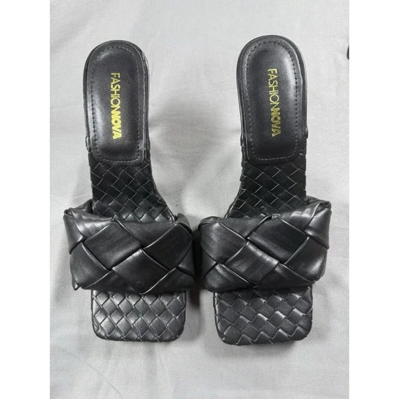 Fashion Nova My Point Of View Heeled Mules, Black, Size 7.5- Square MSRP $34.99