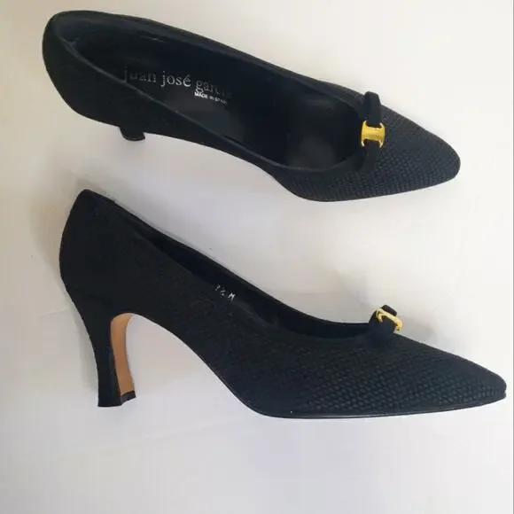 Juan Jose Garcia black leather textured dress heels pumps size 7.5