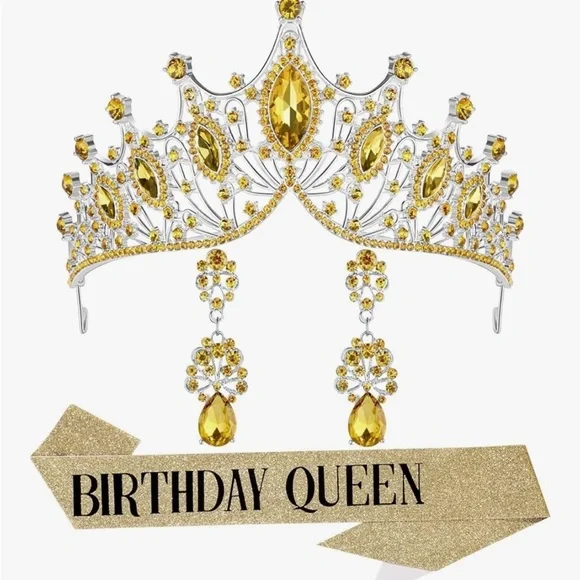 Gold Birthday Queen Tiara and Sash Set 064