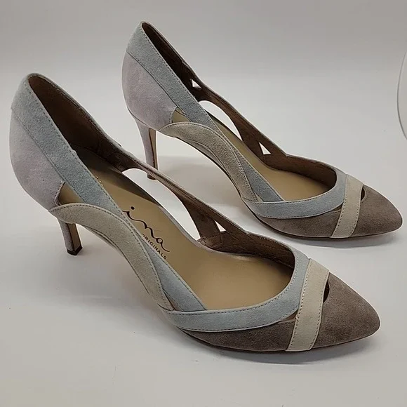 Nina Originals Agenda Suede Pastel Color Block Cut Out Heels US Size 10 Pretty