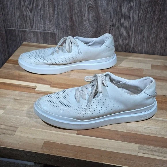 Cole Haan Grand Series Laser Perforated Leather Sneakers 12M White Mens‎
