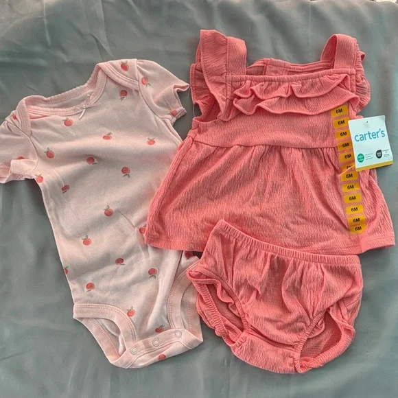 Carter's Coral Pink Ruffle Dress and Bodysuit - 6M