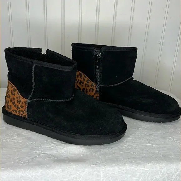 Koolaburra Mini II Cheetah Cozy Short Boots Size Big Girl 4