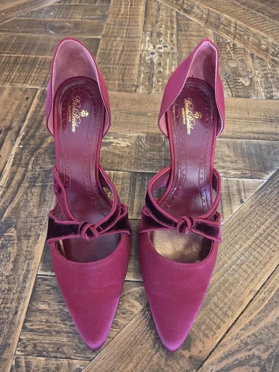 Brooks Brothers Burgundy Pointed-Toe Velvet D'Orsay Pumps with Knot Detail 9
