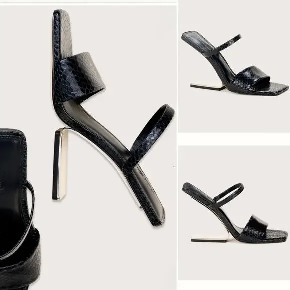 Cult Gaia Rene Black Illusion Heel Sandal Size 10 New in Box Sleek Square Toe