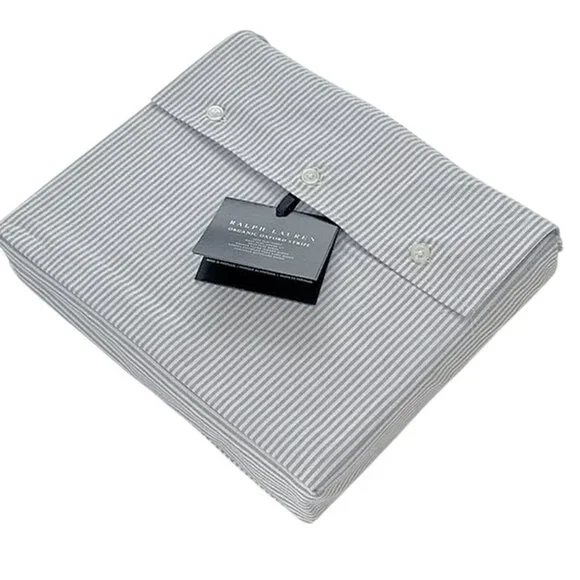 NEW $245 Ralph Lauren Organic Oxford Stripe King Sheet! King  Flat  Blue & White