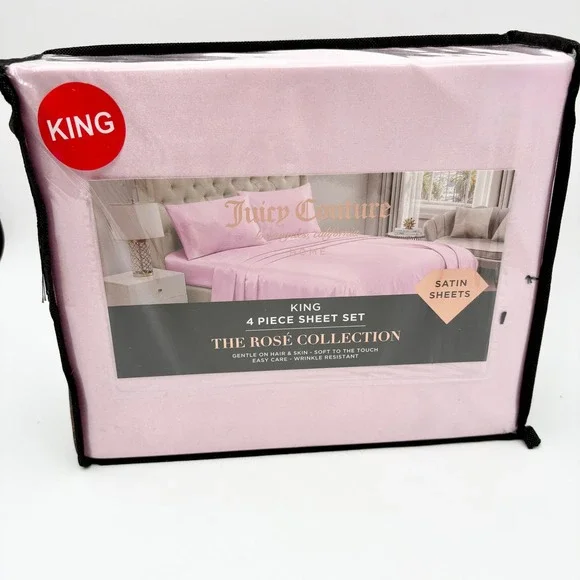 Juicy Couture Satin Sheet Set - The Rosé Collection‎ - King Size - Pink