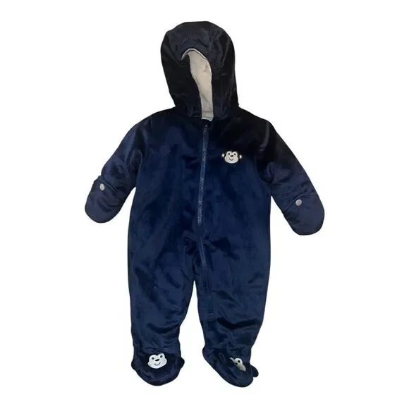 Carters Baby Blue Plush Pram with Monkey Snow Suit 6-9 Month NWT