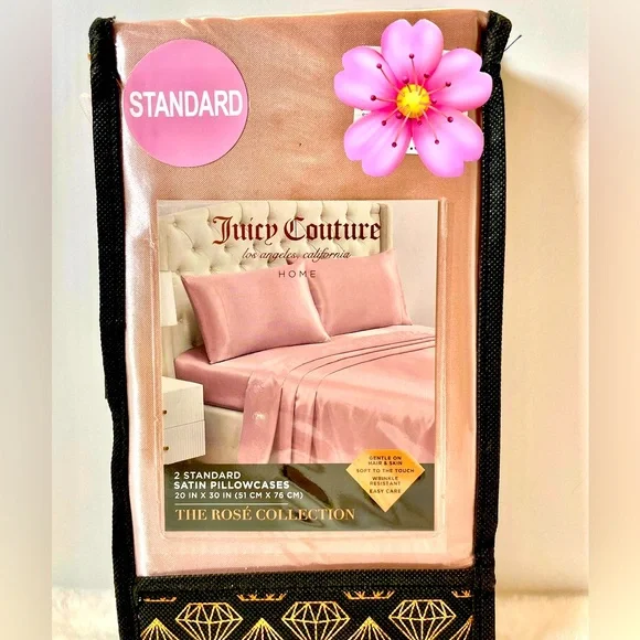 JUICY COUTURE Set‎ of 2 Satin Pillowcases Rosé Collection Rose Gold NEW
