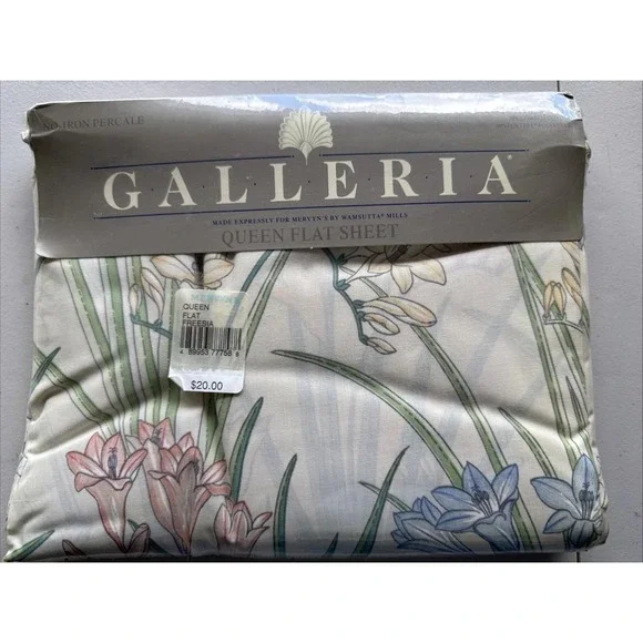 Vtg Galleria Freesia Queen Flat Sheet Floral Print 180TC No Iron USA Bedding New