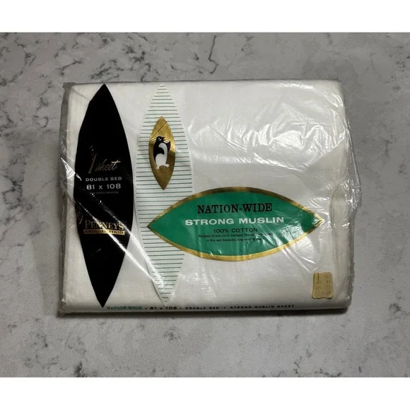 Vtg Penney's Nation-Wide Strong Muslin White Double Flat Sheet 100% Cotton NOS
