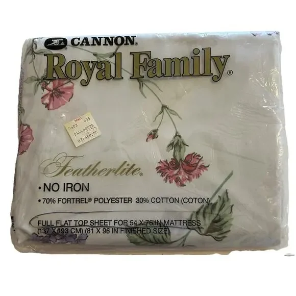 NOS‎ Sealed Vintage Cannon Royal Family White Floral FULL Flat Sheet 54x76 USA