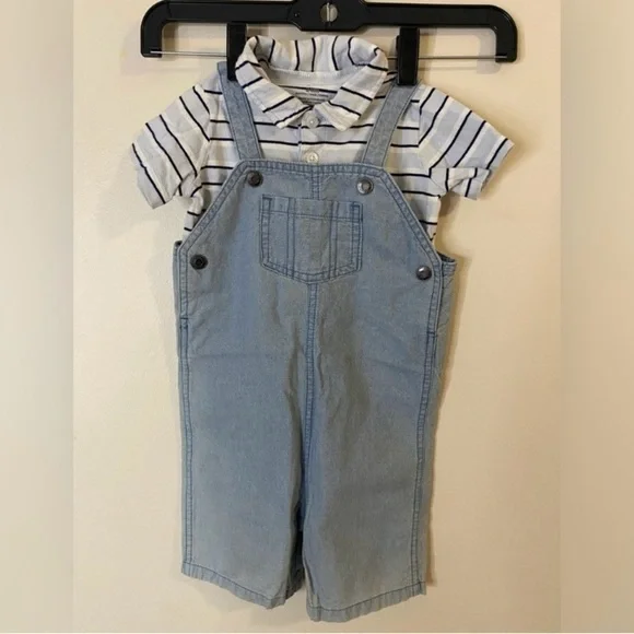 Carter's Baby Cotton Light Blue Overalls with Striped Shirt
