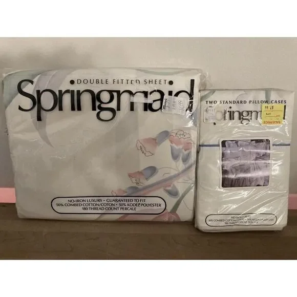 Springmaid double fitted sheet + 2 pillow cases NWT dreambirds pink cottage core