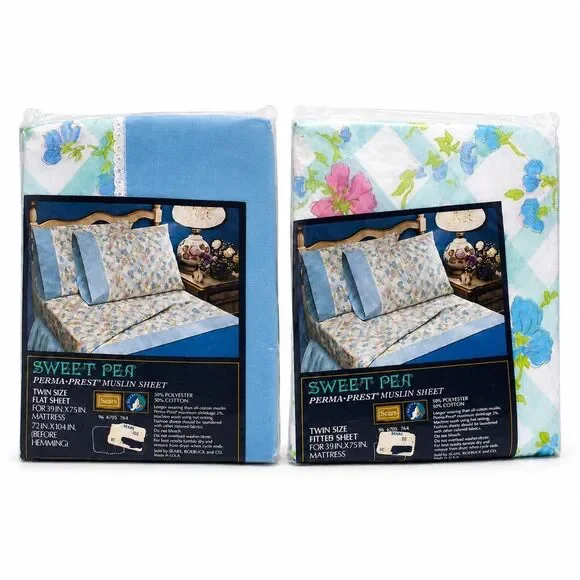Vintage Sears Sweet Pea Twin Sheet Set NOS Floral Cottagecore 70s Bedding