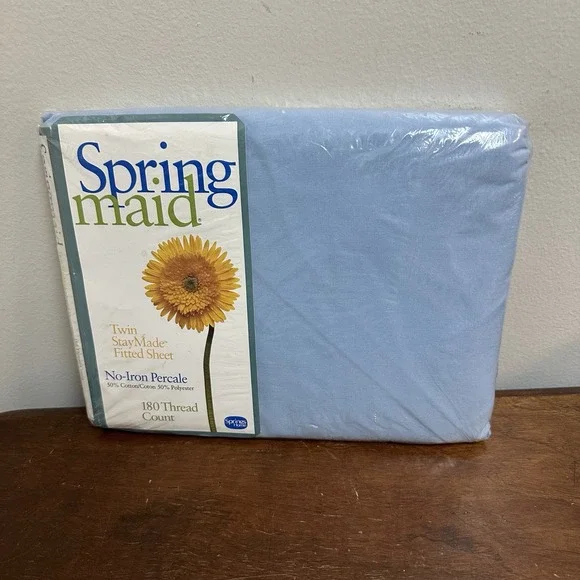 Vintage Springmaid No Iron Percale Blue Twin Fitted Sheet Made in USA NOS NEW