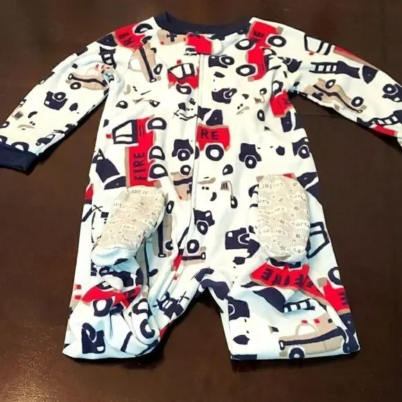 Carter's Blue Fire Truck Footed Pajamas 24M