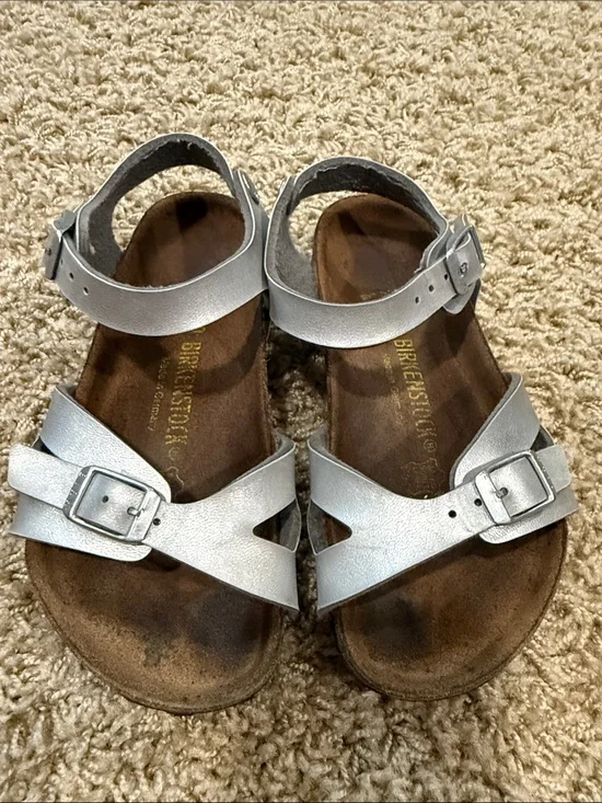 Birkenstock Rio Kids Birko Flor Sandals Silver Size 29 / 11 or 11.5