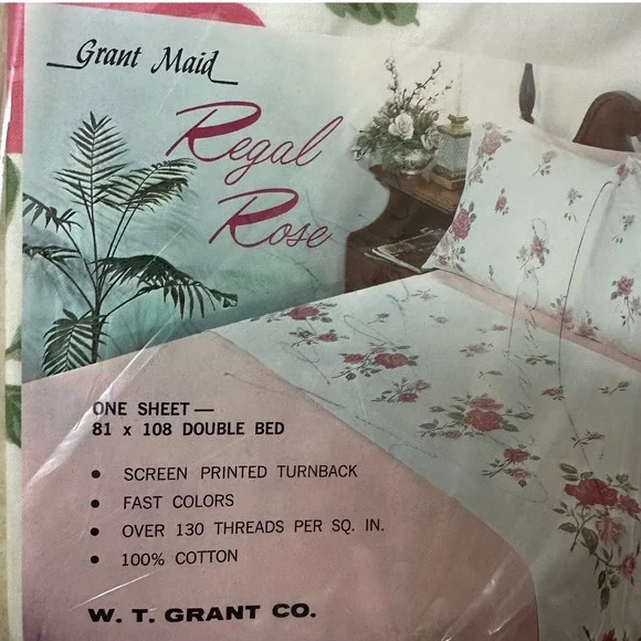 Grant Maid Regal Rose Vintage Double Flat Sheet 100% Cotton Pink Floral 81x108