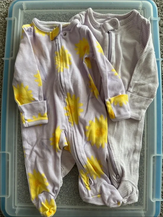 Carter's Lavender Floral & Lavender-Striped Footie Set - Yellow Flowers