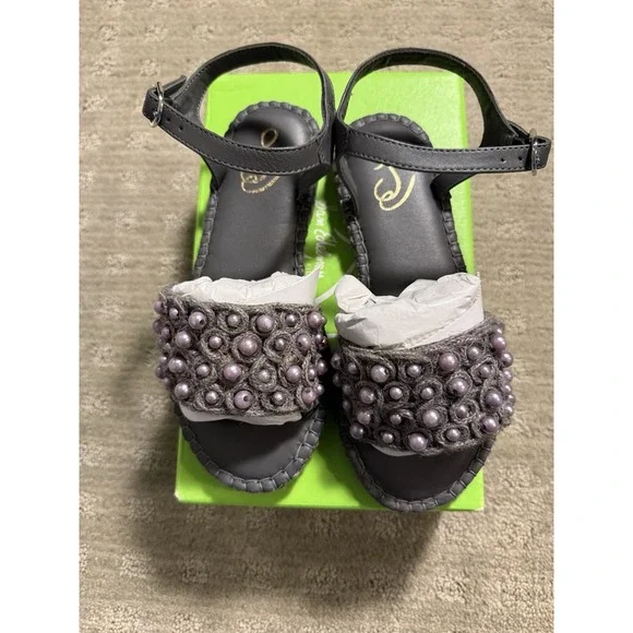 Sam Edelman Holly I1498F1 Sandal Girls US 2  Gray Mini Beaded Ankle‎ Strap