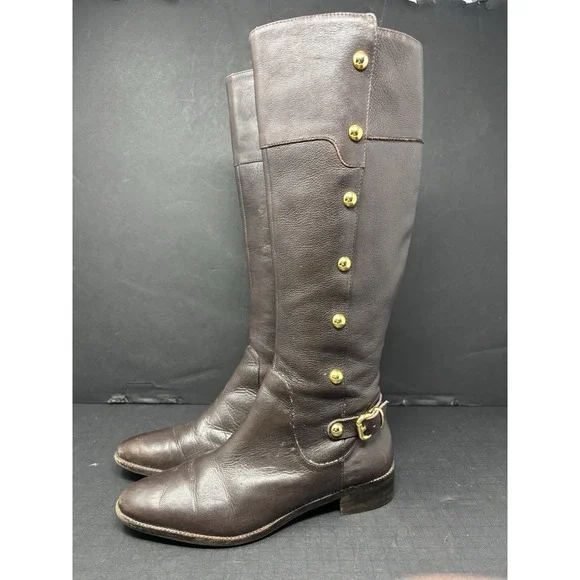 Michael Michael Kors Carney‎ Leather Studded Riding Boots Coffee Brown Sz 6.5