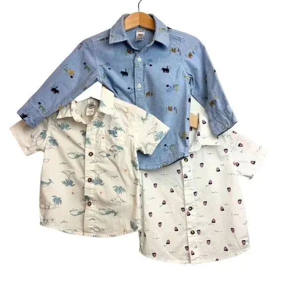 Carters's Set of 3 Short Sleeve Button Down Shirts Different Prints 18M