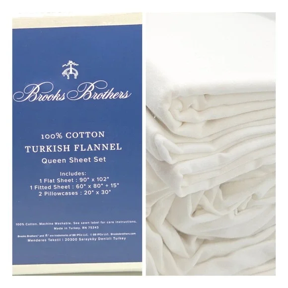 Brooks Brothers Queen Size 4pc Turkish Cotton Flannel Sheet Set‎ Ivory