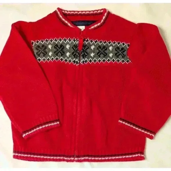 Vintage 18M Boy's Carter's Red & Gray Knit Zip Up Cardigan