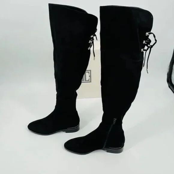 Ivanka Trump Lnde Faux Suede Lace-Up Over-The-Knee Boots black 7.5M