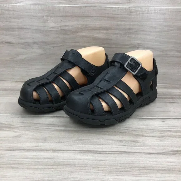 Umi Carsten Fisherman Sandals Kids 2 Black Leather Hook and Loop Shoes