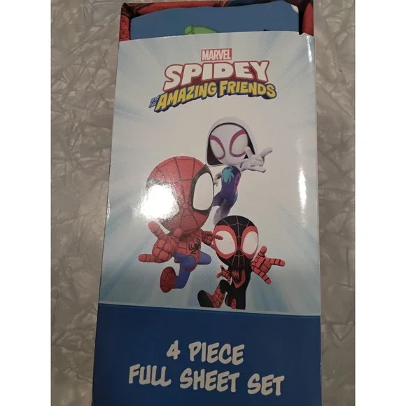 Marvel Spidey and His Amazing Friends 4 Piece Full Sheet Set Blue Microfiber New