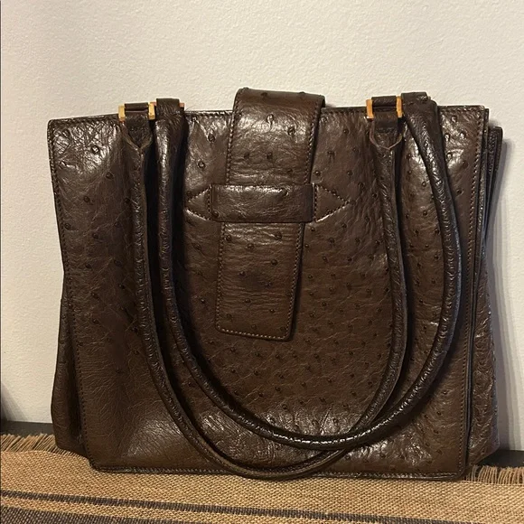 [mauro governo for SUAREZ] VINTAGE Elegant Brown Ostrich Leather Purse
