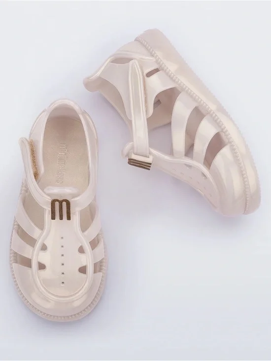 Mini Melissa Girls’ Metallic Beige Iridescent Hip DayDream Jelly Sandal—11T