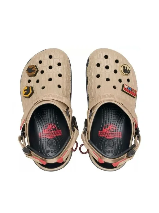 NWT CROCS Jurassic World Classic Clog J6 / M7/W9 Beige Orange Black Red Dinosaur