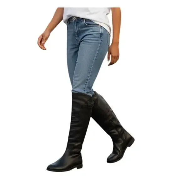 Franco Sarto Black Leather Knee High Riding Boots SZ 8 Minimalist Equestrian
