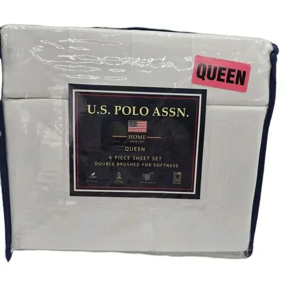 U.S. Polo Home NEW Queen Sheet 6 Pc Set Double Brushed SOFT Stain Resistant LUX