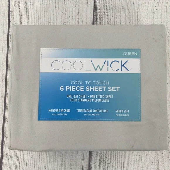 CoolWick Sheet Set QUEEN Gray Microfiber Super Soft Moisture Wicking Stay Cool