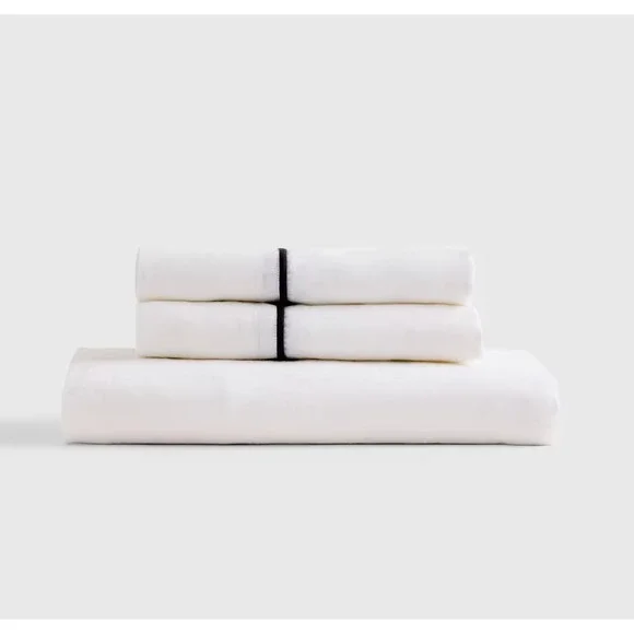 Quince White Linen Piped Pillowcase Set with Black Accent-Standard