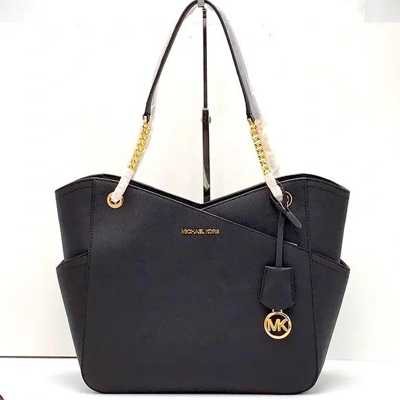 MICHAEL KORS Jet Set Large Saffiano Leather XChain Shoulder Bag BLACK COLOR