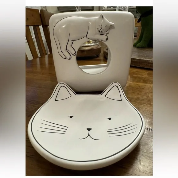 Ceramic tissue box cover white cat KITTIES Soap Dish Set Minimalist