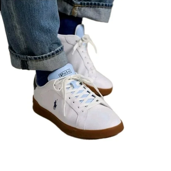 Polo Ralph Lauren Men's Heritage Court Leather Sneakers White/Navy Size 9 NEW!
